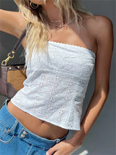 Vintage Strapless Camis Boho Floral Hollow Out Tube Chic Summer Off Shoulder Backless Crop Tops